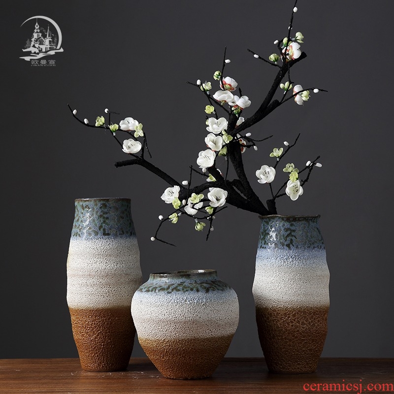 The New Chinese ceramic furnishing articles European living room TV cabinet table vase dried flowers flower arrangement coarse pottery decoration decoration