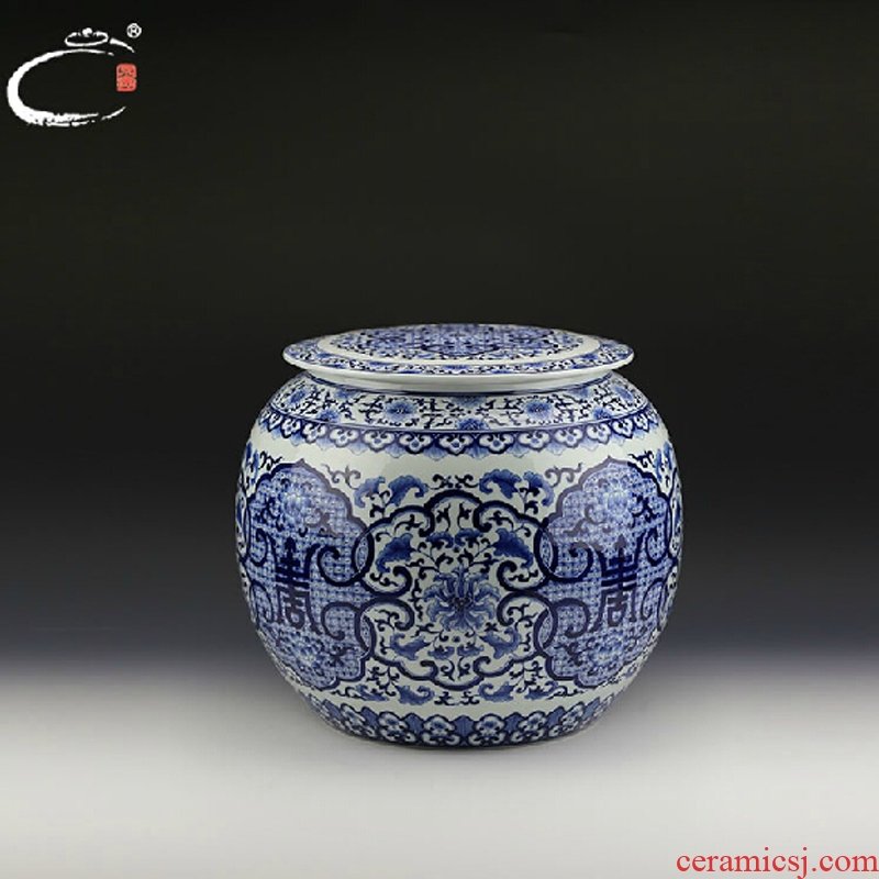 And the master of jingdezhen blue And white life of auspicious words a drum caddy fixings hand - made ceramic POTS gift box packaging And storage