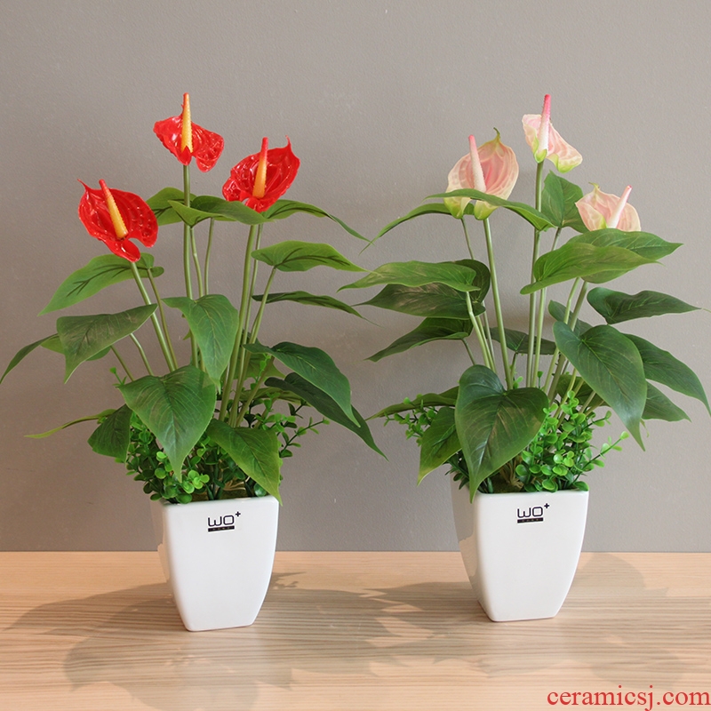 The Send + simulation flower anthurium callas with ceramic vase household decoration decoration in the living room table floral suit