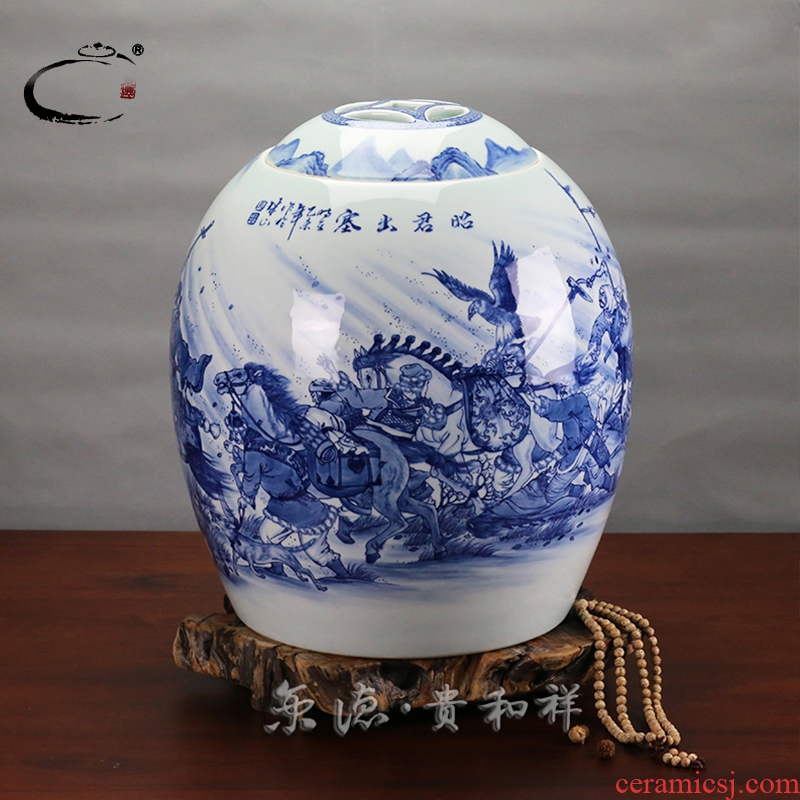 And auspicious fill large caddy fixings master of jingdezhen blue And white wang zhaojun hand - made ceramic POTS sealed as cans