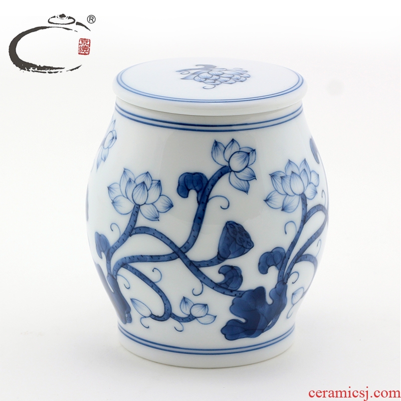 And auspicious hand blue And white porcelain ceramic POTS bound branch lotus tea pot mini portable portable caddy fixings