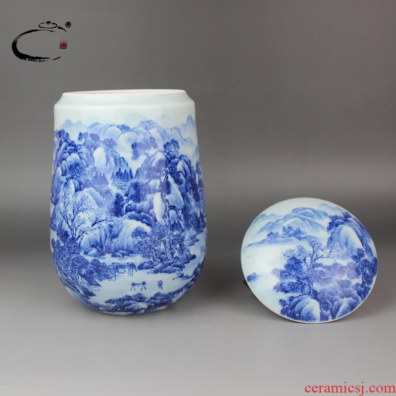 And auspicious hand - made ceramic tea pot seal pot And tea pot tea gift box packaging blue And white landscape high pot