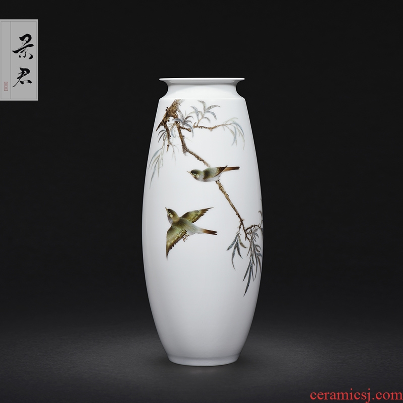 Jingdezhen ceramics hand - made painting of flowers and pastel celadon vase sitting room porch decoration of Chinese style household furnishing articles