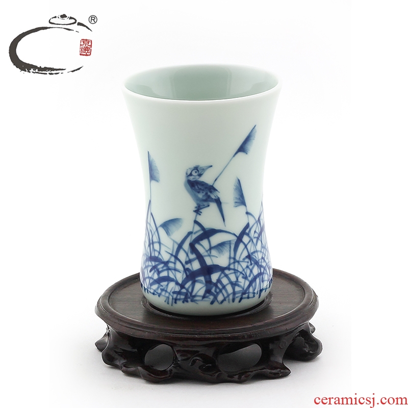 Blue and white bamboo bird and auspicious hand - made teacup jingdezhen craftsmen manually pull embryo sample tea cup bowl master CPU