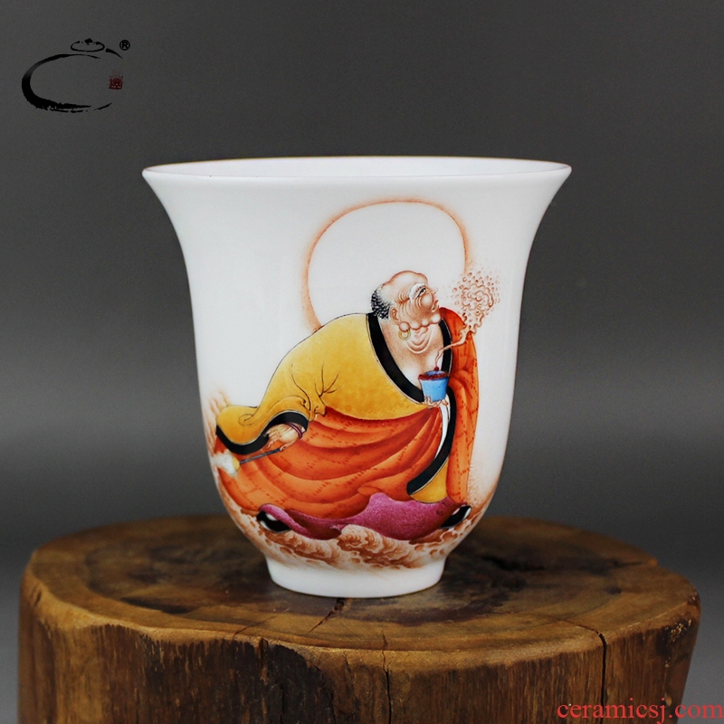 And auspicious jing DE master hand large sample tea cup jingdezhen kung fu tea cups, pastel low ocean 's cup