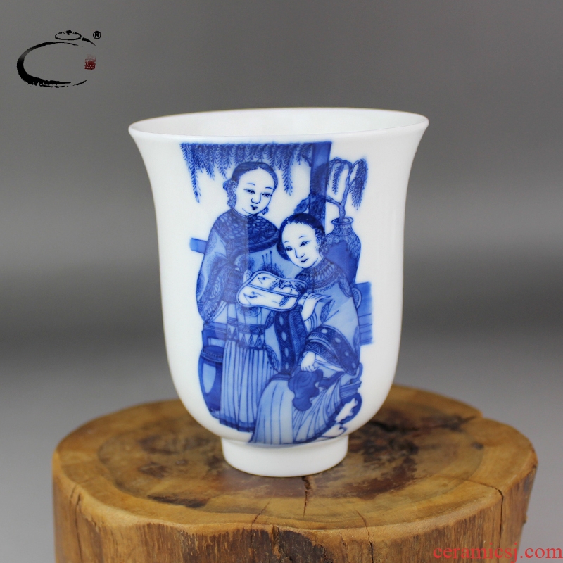 And auspicious sample tea cup jingdezhen the original porcelain clay fire pure manual large blue And white porcelain cups double beauty masters cup