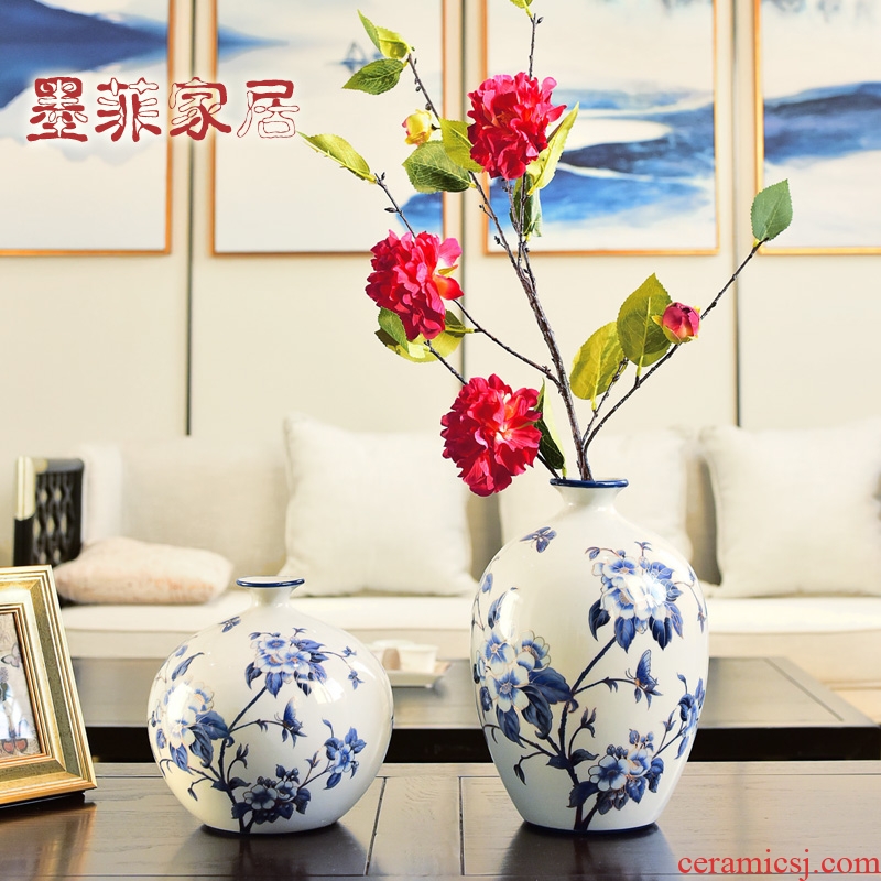 New Chinese style furnishing articles blue and white porcelain ceramic vase flower arranging, TV ark, household table sitting room porch decoration decoration