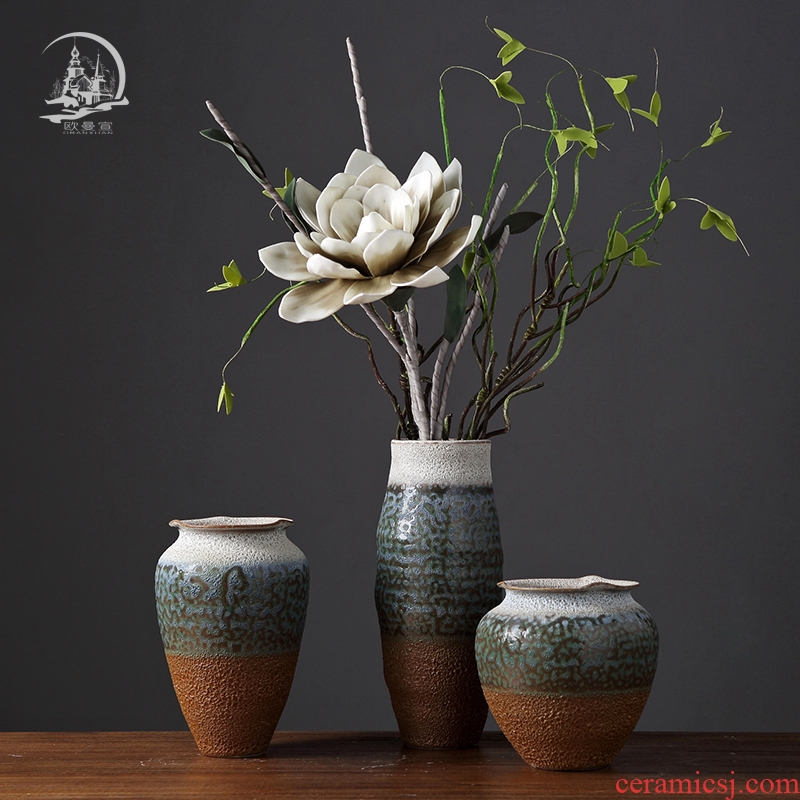 Coarse pottery hydroponic dry flower vase retro ceramic household table porch decoration furnishing articles of TV bar face