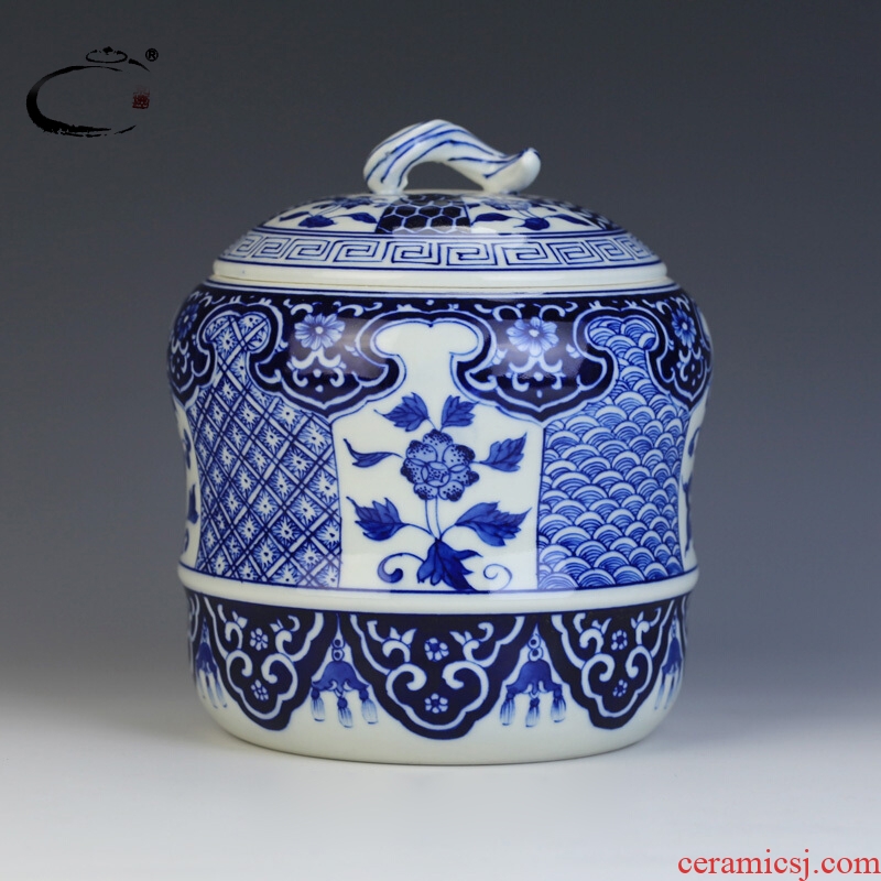 Jingdezhen blue and white porcelain and auspicious large antique tea tea pu 'er tea box box packing box