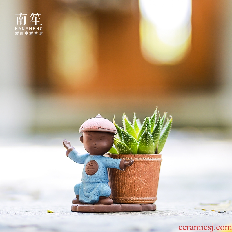 Restoring ancient ways south sheng micro landscape, lovely creative move decoration basin exchanger with the ceramics meaty plant flower pot in furnishing articles