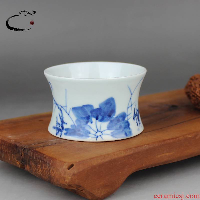 And auspicious blue lotus pond green cup kung fu tea set jingdezhen ceramic cups, small sample tea cup master cup single CPU