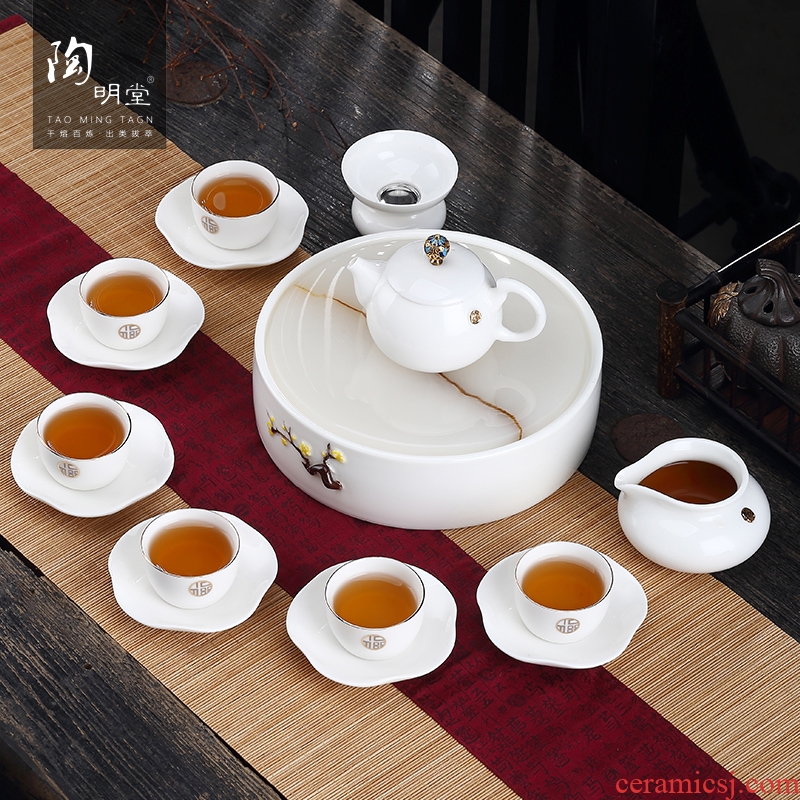 TaoMingTang suit dehua suet jade porcelain kung fu tea cups of a complete set of creative ceramic tea home