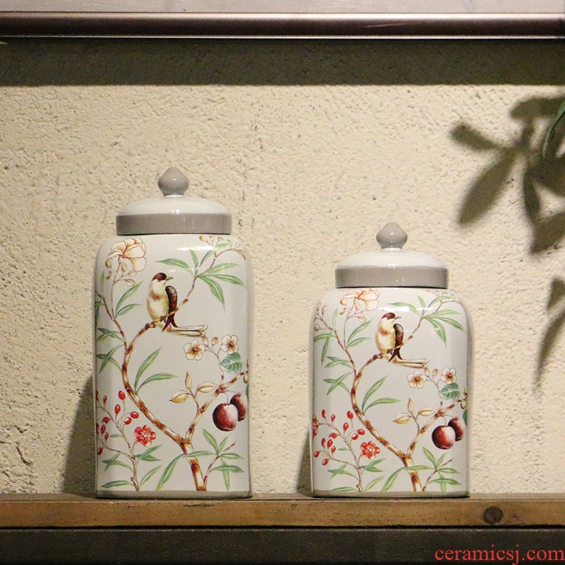【 preview 】 spring flowers and birds painting party jar of rural wind home decoration ceramic desktop furnishing articles