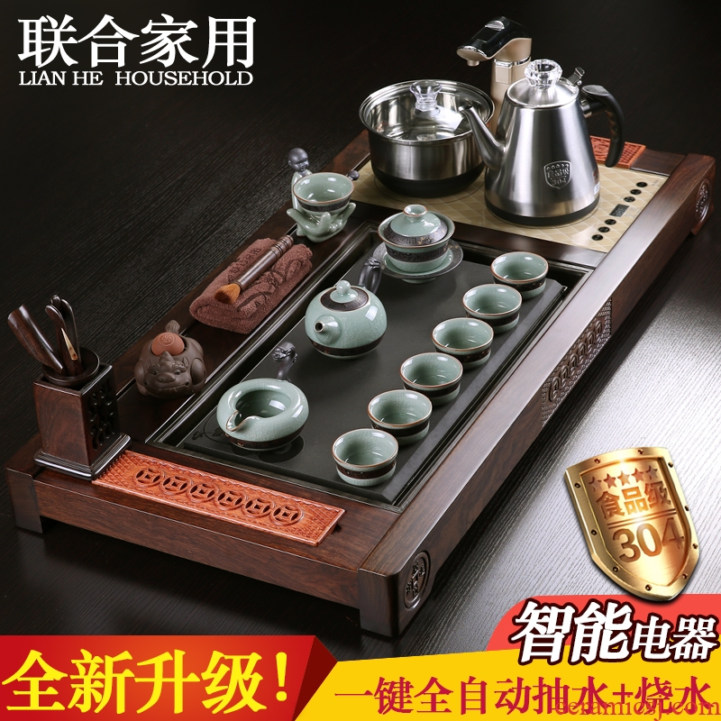 Combined with ebony wood brother sharply stone tea tray ceramic up of a complete set of violet arenaceous kung fu tea set four unity