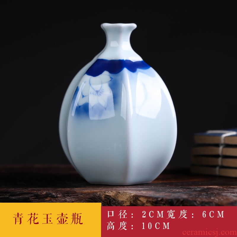 Jingdezhen ceramic floret bottle China spend pet mini pure manual household adornment blue glaze