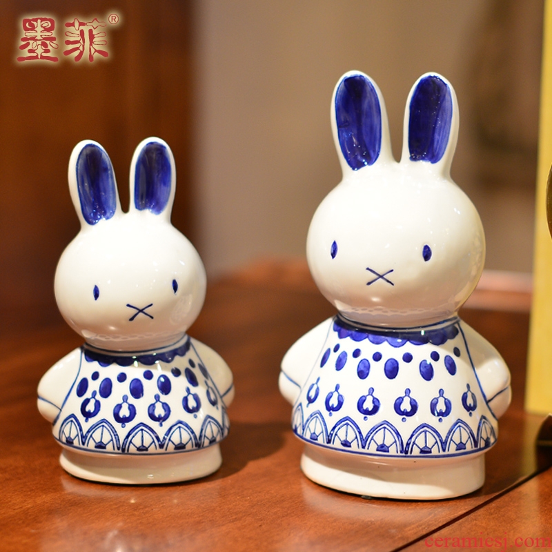 Creative lovely rabbit furnishing articles blue and white porcelain home decoration and practical birthday gift to send picking girlfriends