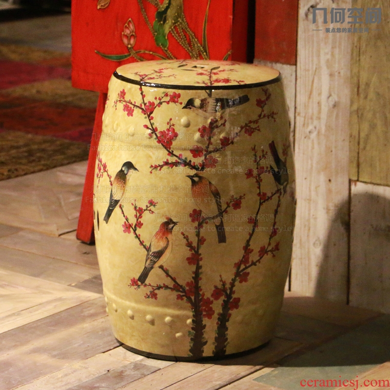 【 】 in the geometry space American country do old name plum flower acacia pottery drum who soft outfit of new Chinese style household furnishing articles