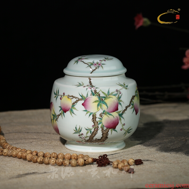 And auspicious pastel peach POTS of jingdezhen ceramic caddy fixings hand - made ceramic pot seal storage tank tea