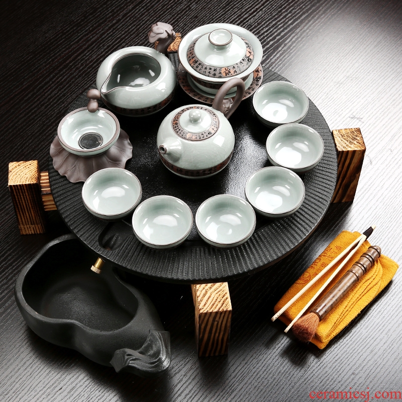 NiuRen retro stone mill automatic tea set ceramic color tea tray was home a whole set of violet arenaceous kung fu tea sets tea table