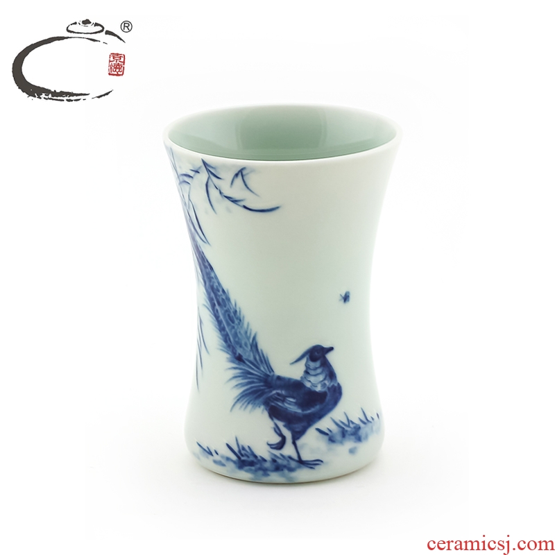 Blue and white icing on the cake cup jingdezhen craftsmen and auspicious system hand - made of hand - made sample tea cup to use single CPU