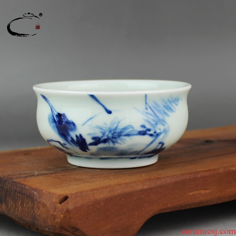 Blue and white lotus pond and auspicious the qing boring cup noggin ceramic cup sample tea cup hand - made ceramic bowl koubei