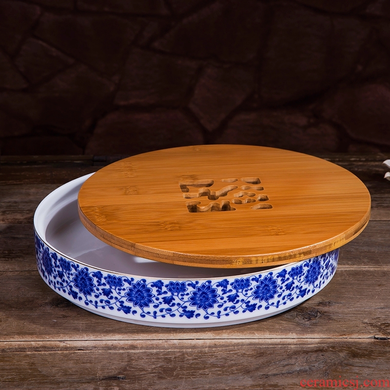 Ceramic Japanese kung fu tea tea tray circle of blue and white porcelain office water dry terms Taiwan bamboo pallets