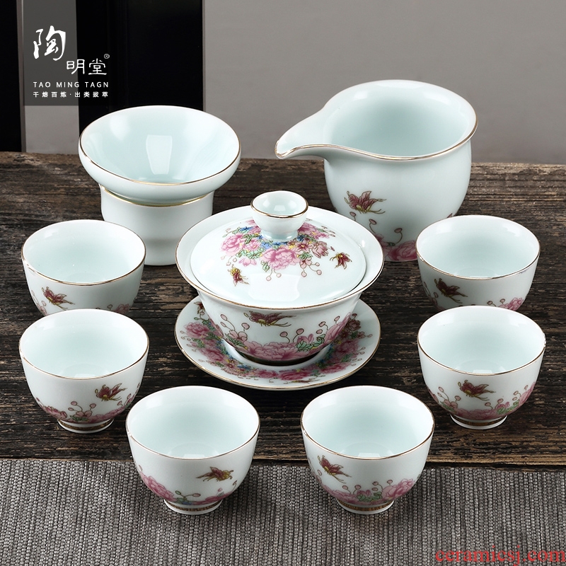 TaoMingTang colored enamel kung fu tea set celadon home tea tea, hand - made teacup coloured drawing or pattern