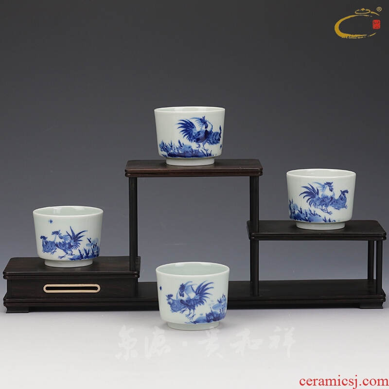 Beijing DE and auspicious hand - made the set of high temperature ceramic tea set gift set a complete set of blue and white jade feather brightness four groups