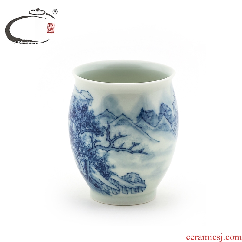 And auspicious jing DE collection jingdezhen blue And white landscape cup hand - made ceramic kung fu tea set big cups sample tea cup