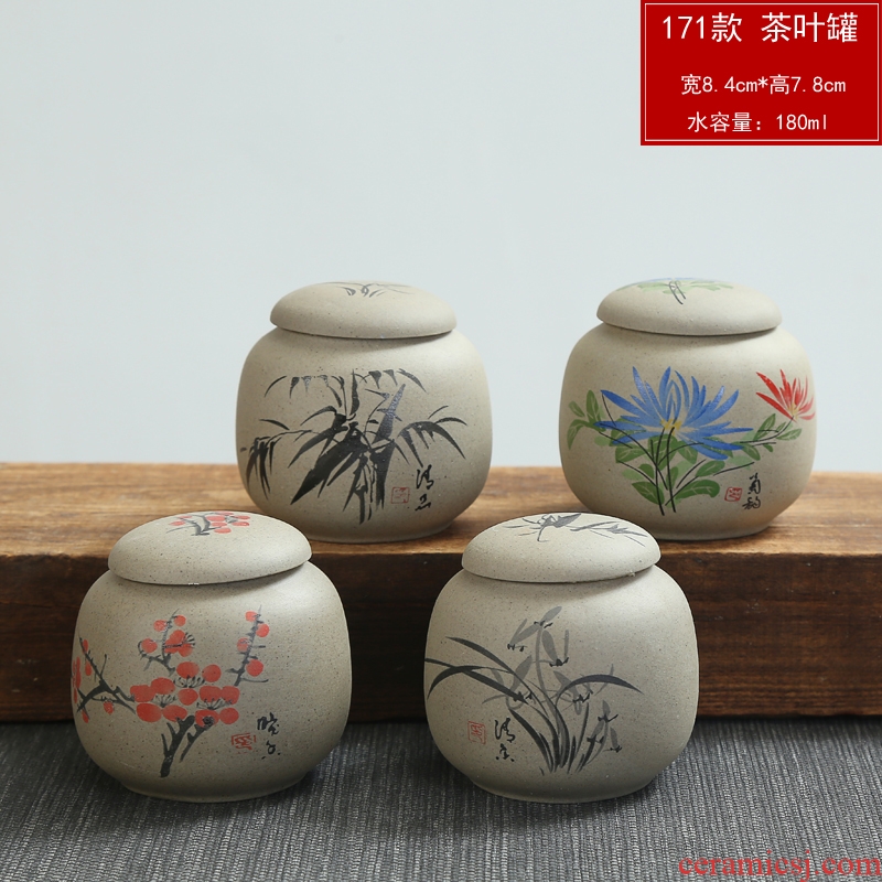 Coarse pottery mini portable household sealed ceramic tea caddy fixings box travel warehouse storage tank pu 'er tea pot POTS