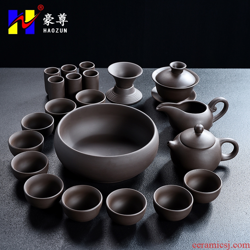 Violet arenaceous kung fu tea set contracted household ceramics office lid bowl of tea cups, complete set