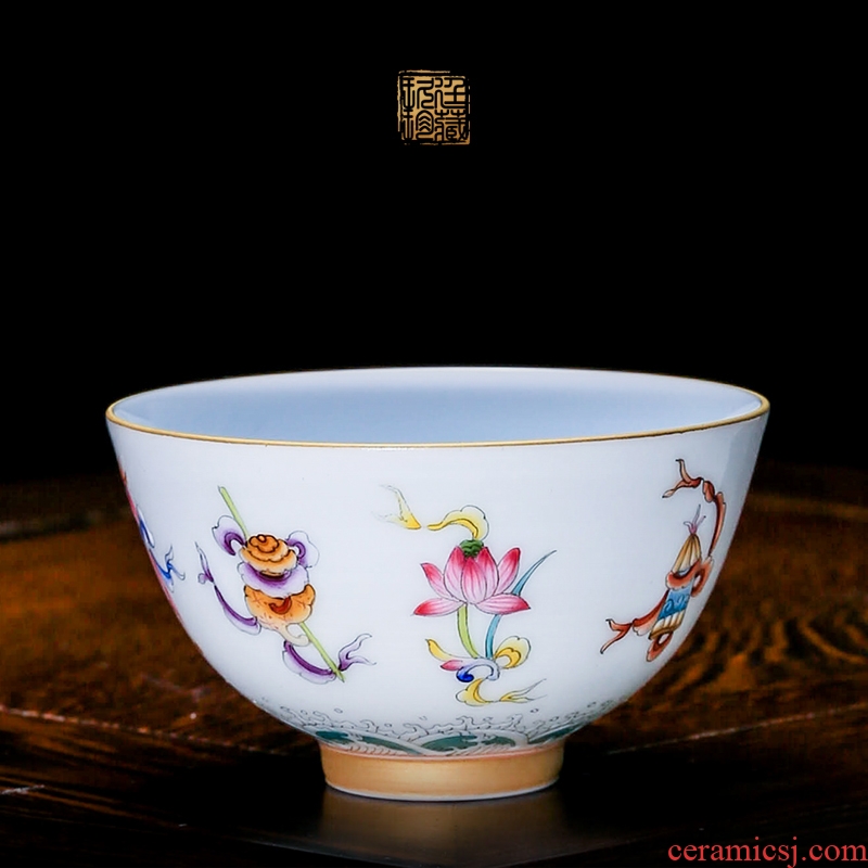 Nine at jingdezhen hand - made ceramic cups colored enamel Buddhism in a kung fu tea set personal master sample tea cup