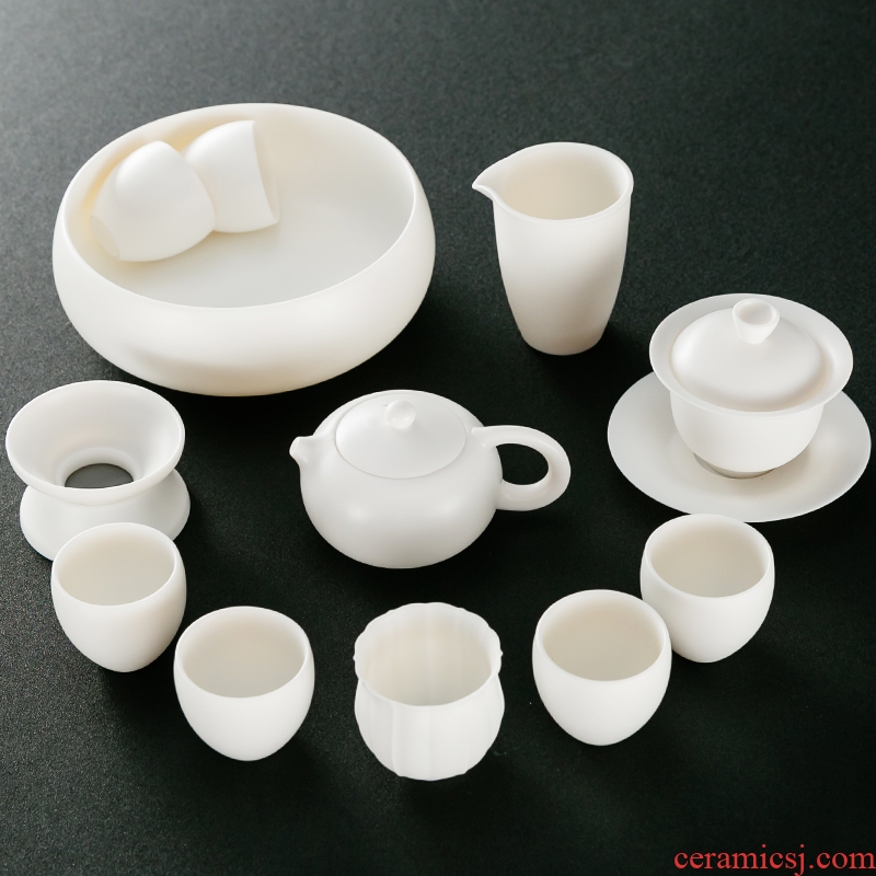 NiuRen tea set dehua white porcelain beauty pot of kung fu tea set household contracted ceramic cups of a complete set of gift boxes