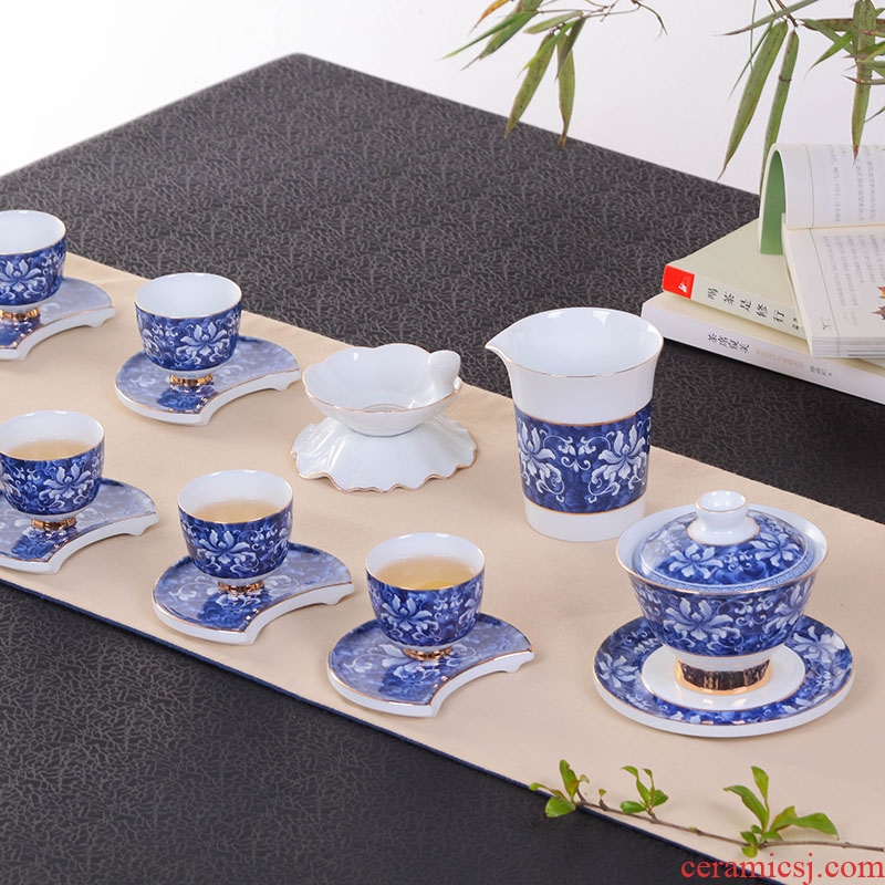 Jingdezhen kung fu tea set suit household porcelain ceramic tea cup tureen tea filter of a complete set of tea service