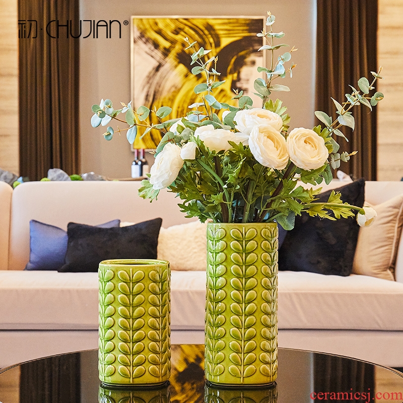 American pastoral leaf vase creative ceramic furnishing articles sitting room TV ark of soft adornment flower decoration indoor decoration