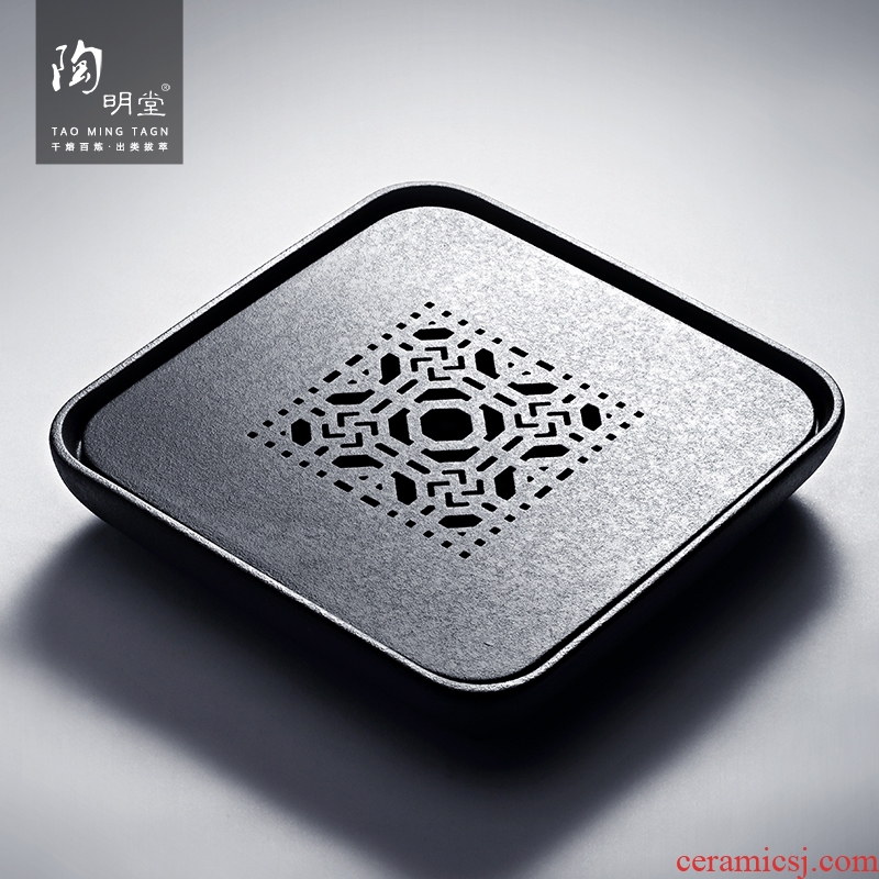 TaoMingTang black pottery do kung fu tea tray household mini ceramic small stage dry dip water saucer contracted
