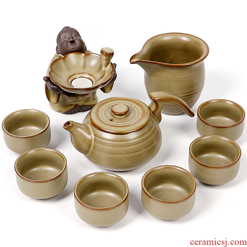A good laugh, yellow some ceramic porcelain tea set home A whole set of kung fu tea tea teapot teacup gift boxes