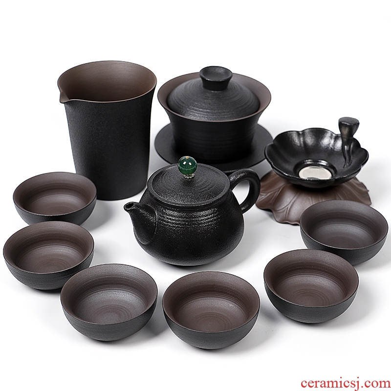 Laugh, purple sand tea set of black suit household kung fu tea tea tea cups of a complete set of gift boxes