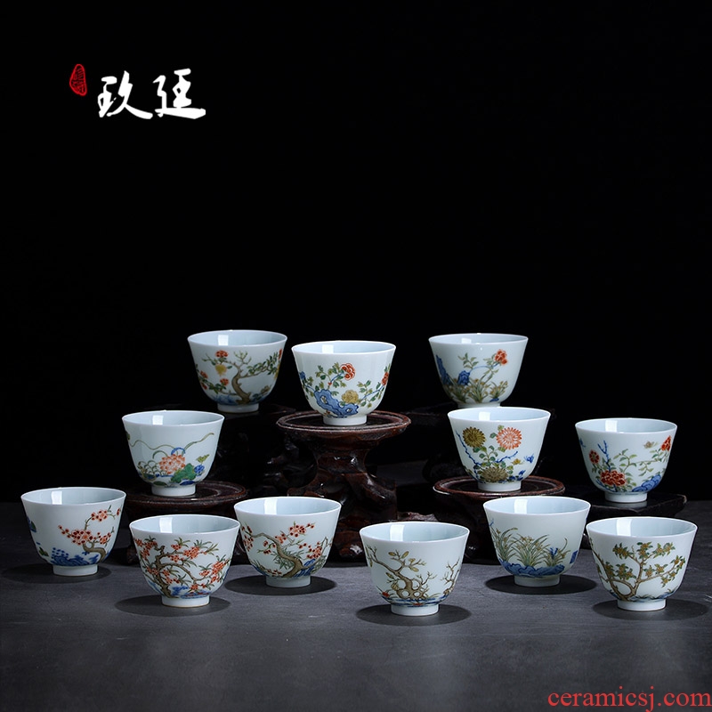 About Nine katyn kangxi flora 12 cups of archaize of jingdezhen tea service hand - made kung fu master sample tea cup cup single CPU