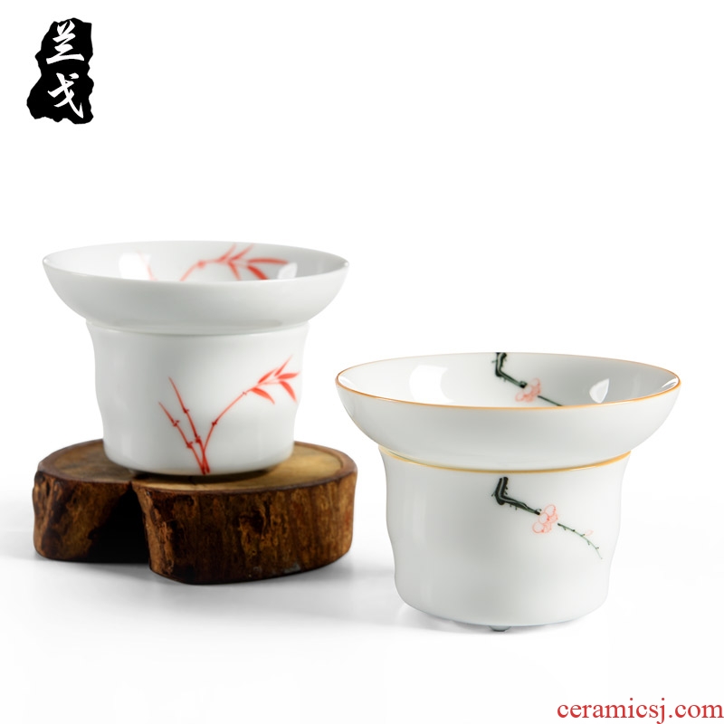 Having dehua white porcelain ceramic) kung fu tea set with parts hand - made tian, white tea filter 's tea strainer