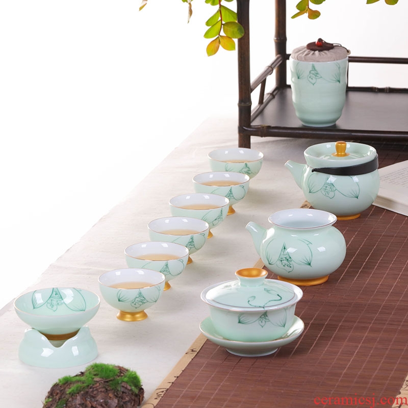 Jingdezhen tea suit household kung fu glass ceramic teapot with tureen fair keller of a complete set of tea sets