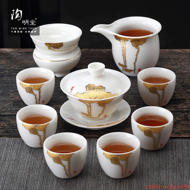 TaoMingTang suet jade porcelain kung fu tea set suit Japanese contracted ceramic tea set home tea cups of a complete set of