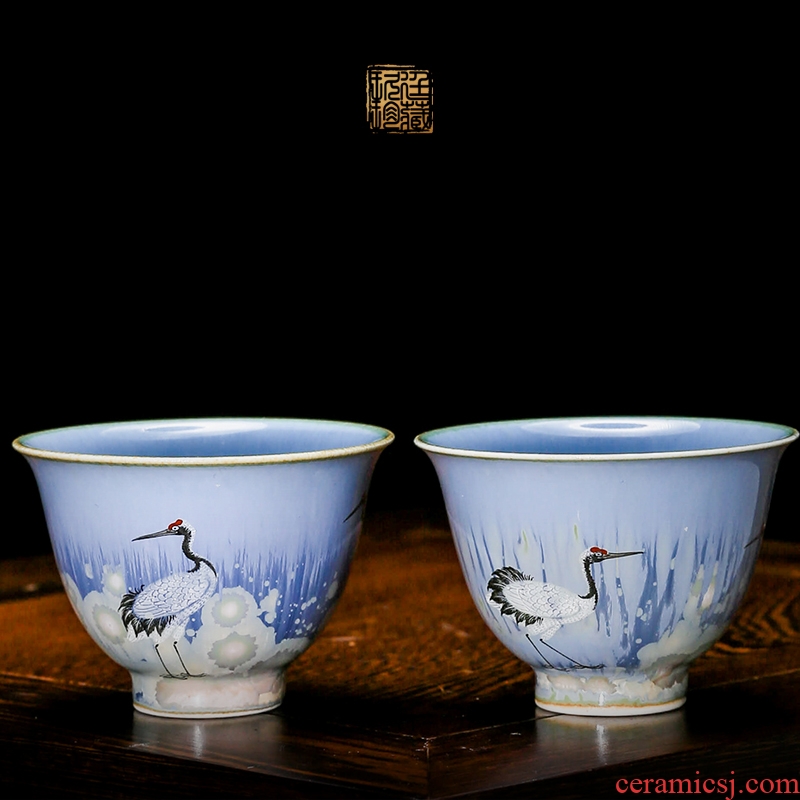 Jingdezhen ceramics by hand kung fu tea cups variable glaze glaze colored enamel crane, small single individual tea cups