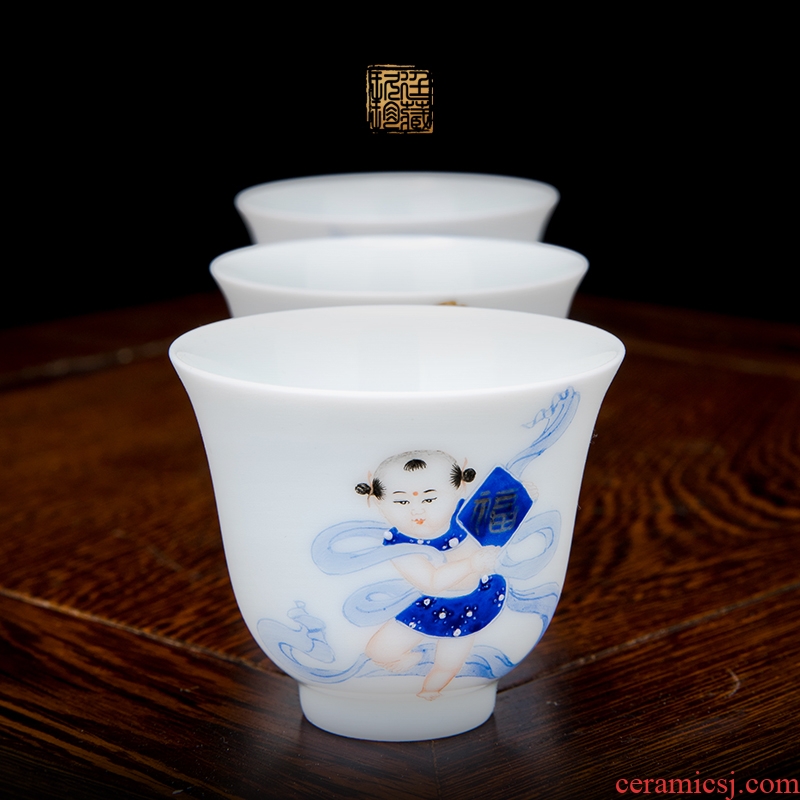 Nine at jingdezhen hand - made colored enamel fu lu shou lad sample tea cup of tea by hand, single glass ceramic tea tea set