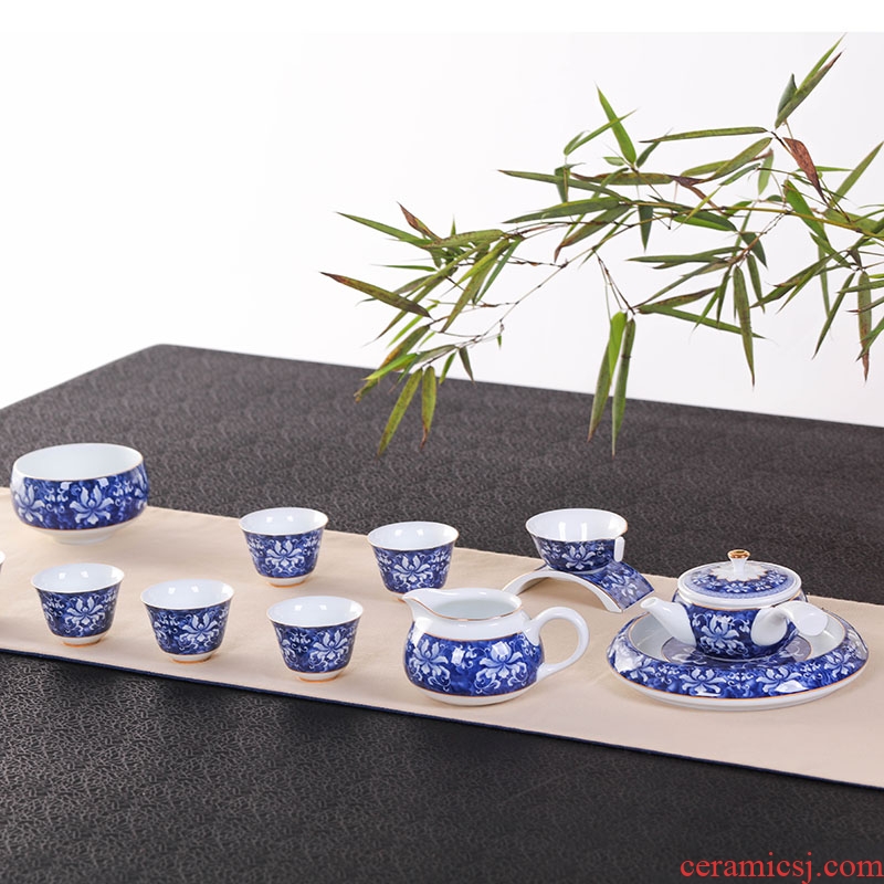 Jingdezhen blue and white kung fu tea set household glass ceramic teapot sea fair with a cup of tea tea