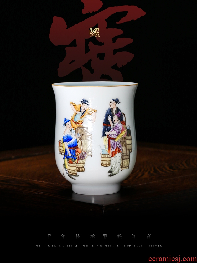 Nine at the jingdezhen ceramics kung fu tea set hand draw large bucket tea master cup single CPU manual colored enamel cups
