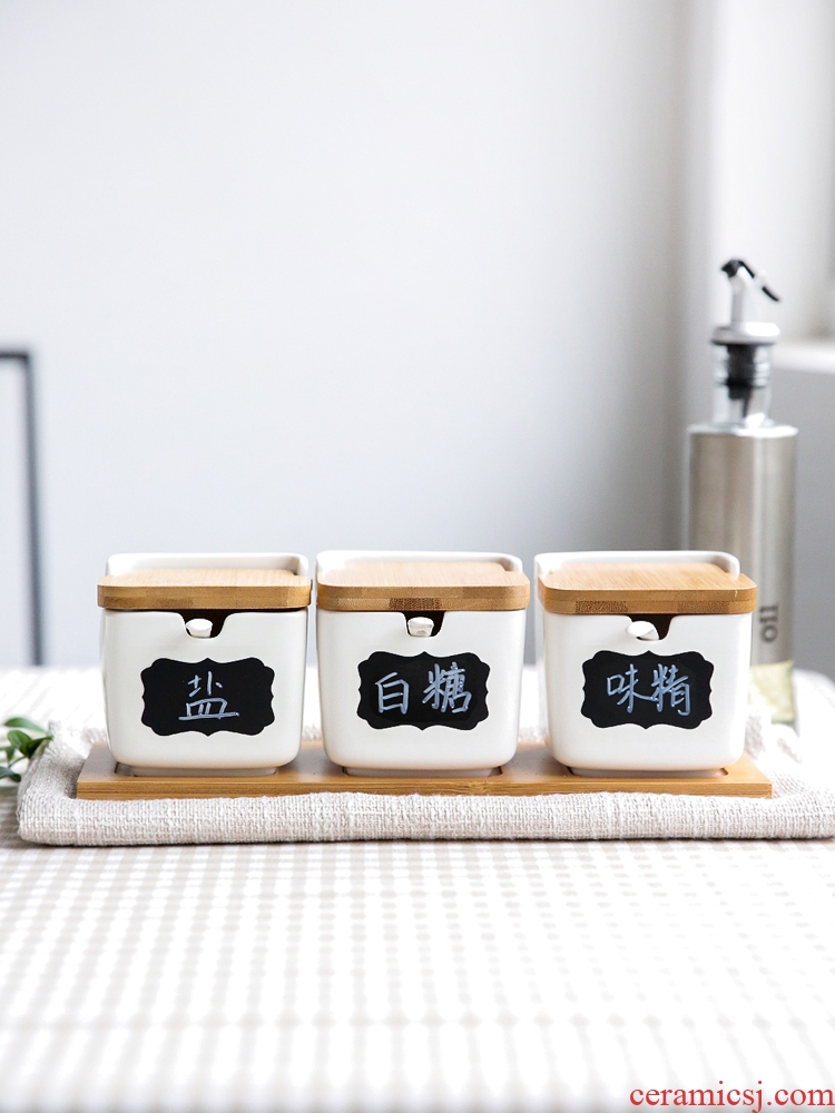 In northern sichuan ceramic seasoning sauce pot jar household kitchen salt shaker with the salt, sugar, monosodium glutamate seasoning box set