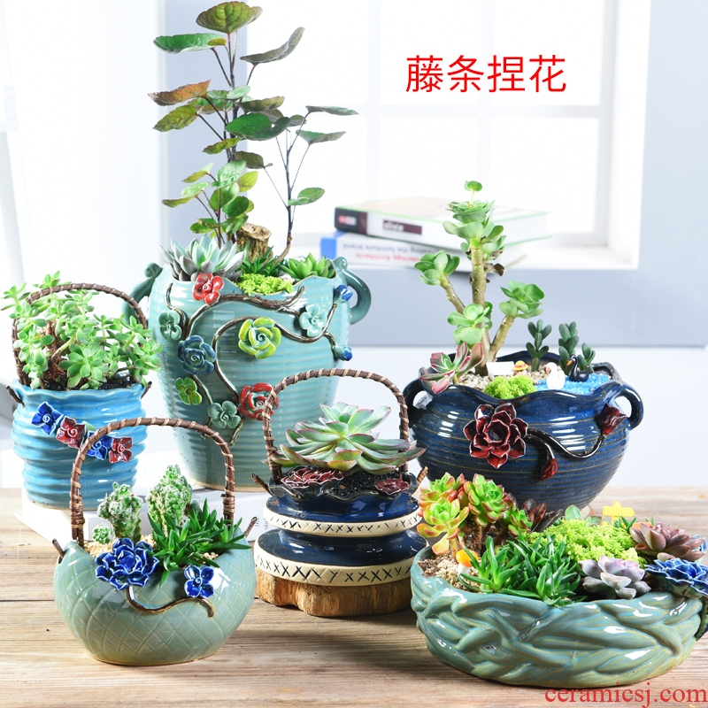Hao chun hand, flowerpot ceramic flower, fleshy meat meat individuality creative meaty plant flower pot size breathable basin