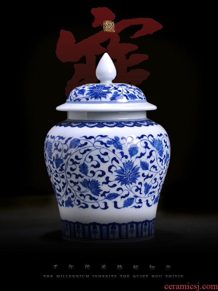 Jingdezhen hand - made blue large pot tea urn checking ceramic tea pot store fermented tea furnishing articles