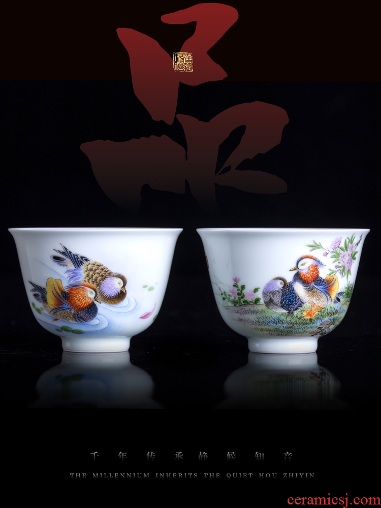 Nine at jingdezhen single CPU kung fu tea cups manual hand - made colored enamel of glass ceramics personal master CPU